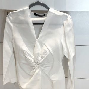 Zara XS linen knotted front white blouse